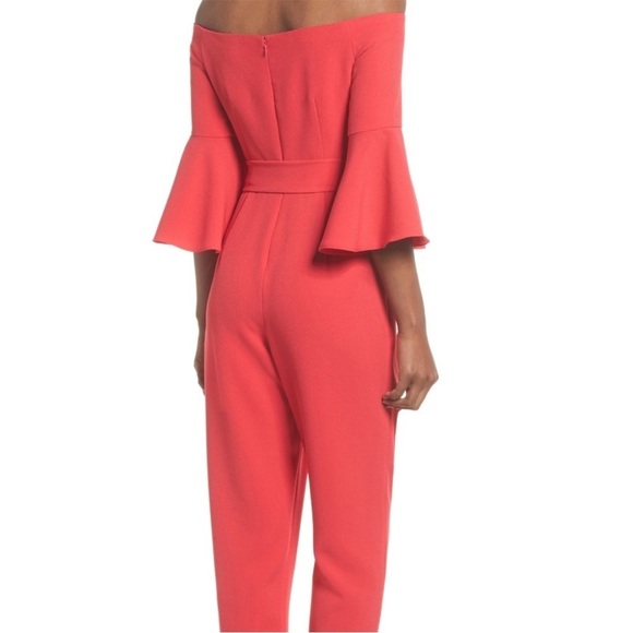 NWT Eliza J Red Off-the-shoulder Bell Sleeve Tie Waist Jumpsuit Sz 6 - Picture 4 of 16